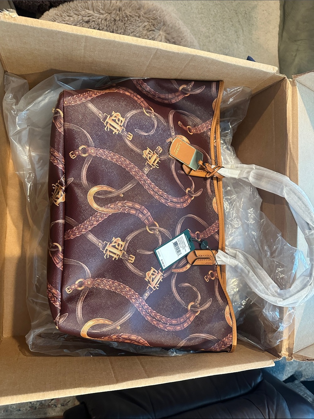 Lauren Ralph Lauren Brown and Tan Logo Tote Bag